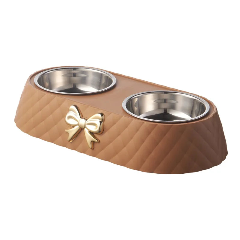 Juego de tazones de acero inoxidable de lujo para comida y agua para el cuidado elegante de mascotas