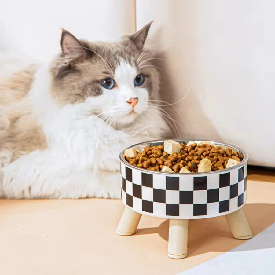 Cuenco de comida y agua de seguridad para el cuello de lujo con soporte elevado para gatos y perros