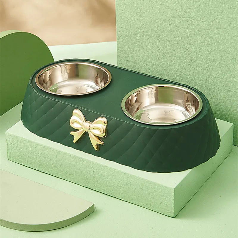 Juego de tazones de acero inoxidable de lujo para comida y agua para el cuidado elegante de mascotas