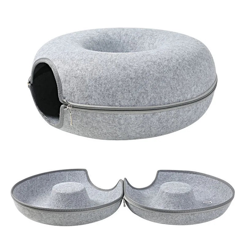 Cama de lujo para gatos para dos con túnel interactivo para mayor comodidad y diversión