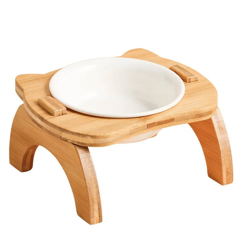 Elegantes tazones elevados de alimentación de bambú