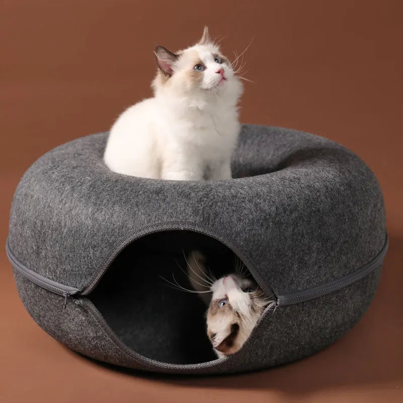Cama de lujo para gatos para dos con túnel interactivo para mayor comodidad y diversión