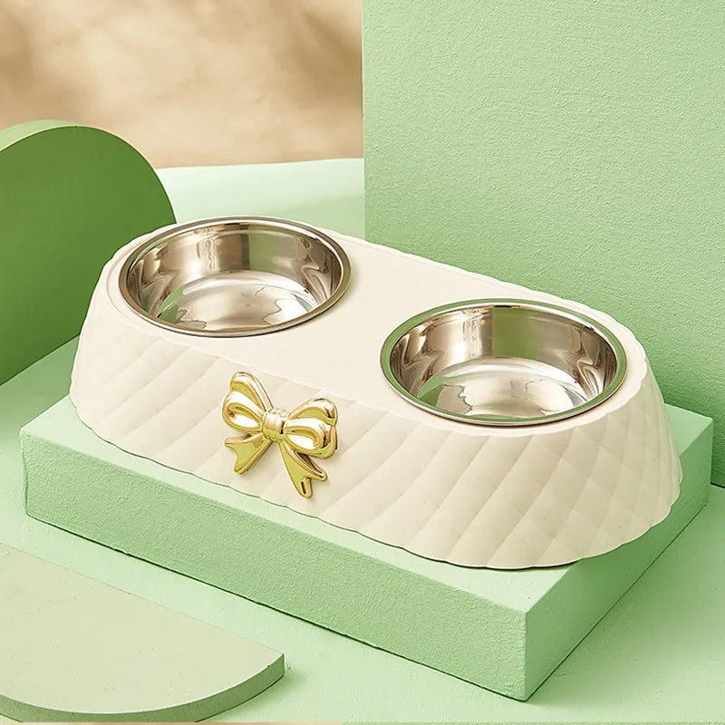 Juego de tazones de acero inoxidable de lujo para comida y agua para el cuidado elegante de mascotas