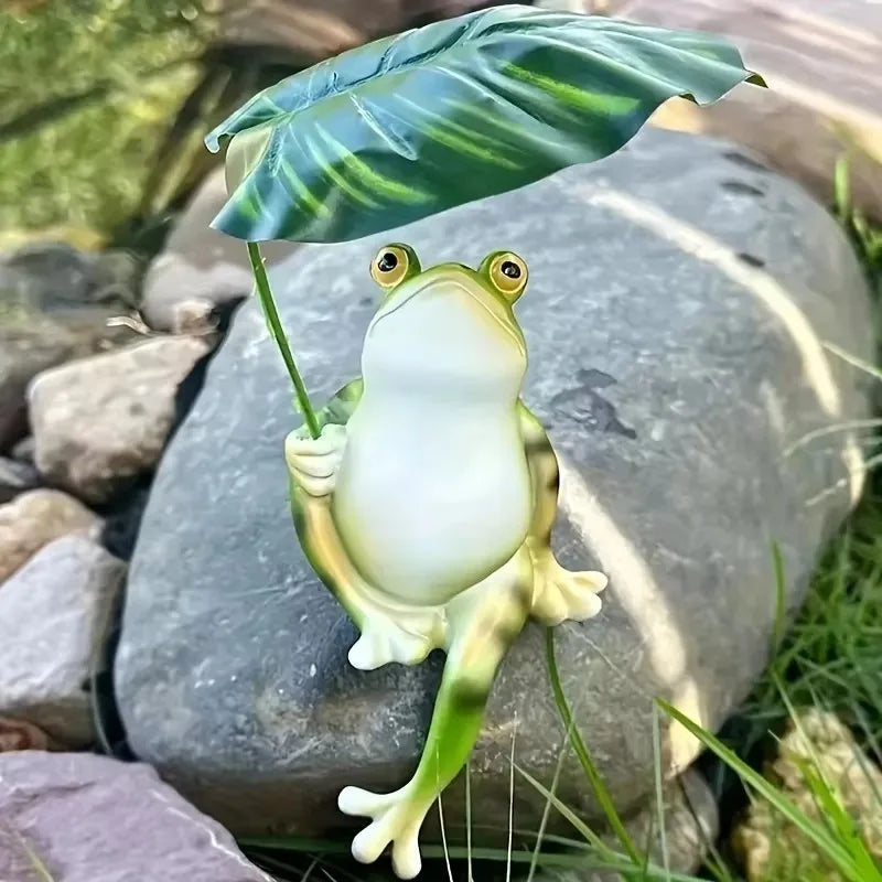 Prisca - Figura Encantadora de Rana sobre Hoja de Loto para Acuario, Decoración de Jardín y Adornos de Balcón
