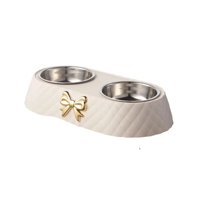 Juego de tazones de acero inoxidable de lujo para comida y agua para el cuidado elegante de mascotas