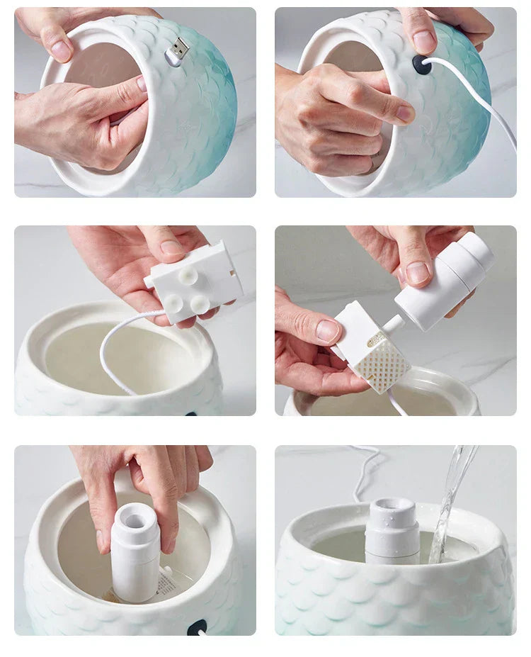 Fuente de agua de cerámica de lujo para mascotas - Placer de bebida fresca y saludable