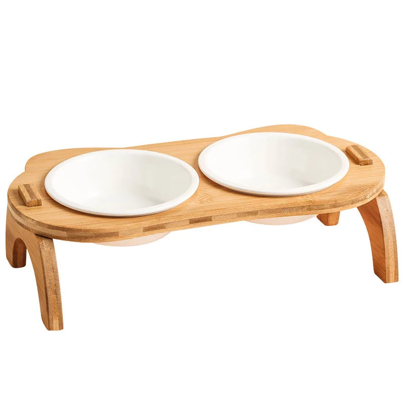 Elegantes tazones elevados de alimentación de bambú