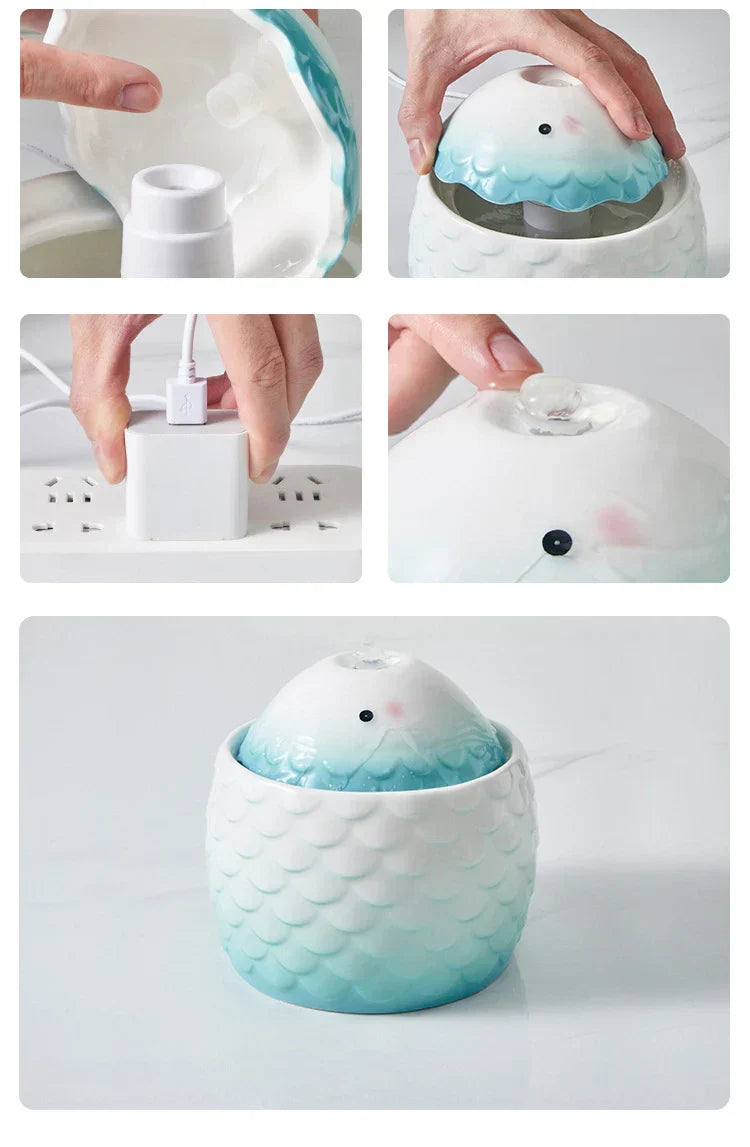 Fuente de agua de cerámica de lujo para mascotas - Placer de bebida fresca y saludable