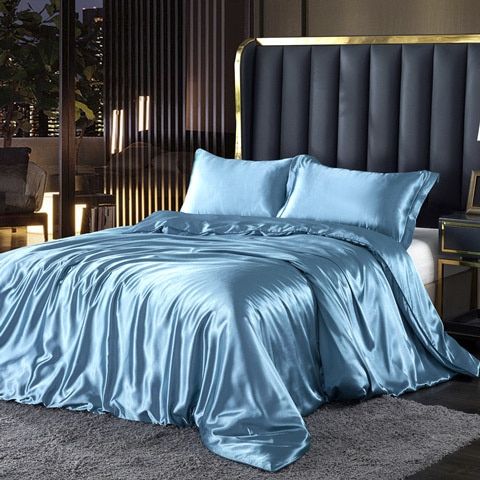 Elegante juego de ropa de cama de satén de seda de 4 piezas que incluye funda nórdica, sábana ajustable y fundas de almohada para máxima comodidad