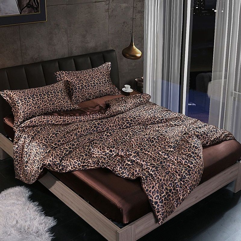 Elegante juego de ropa de cama de satén de seda de 4 piezas que incluye funda nórdica, sábana ajustable y fundas de almohada para máxima comodidad