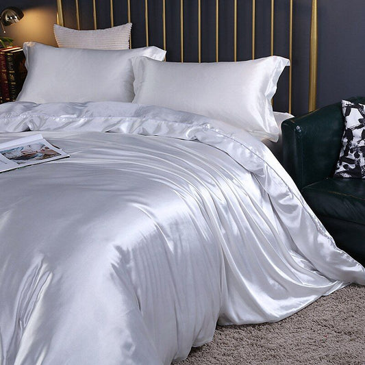 Elegante juego de ropa de cama de satén de seda de 4 piezas que incluye funda nórdica, sábana ajustable y fundas de almohada para máxima comodidad