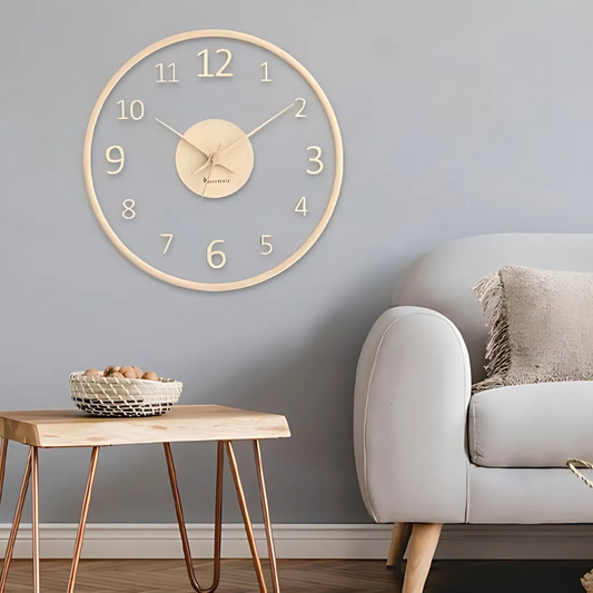 Metron - Reloj de Pared de Madera Elegante con Acabado de Vidrio Chic