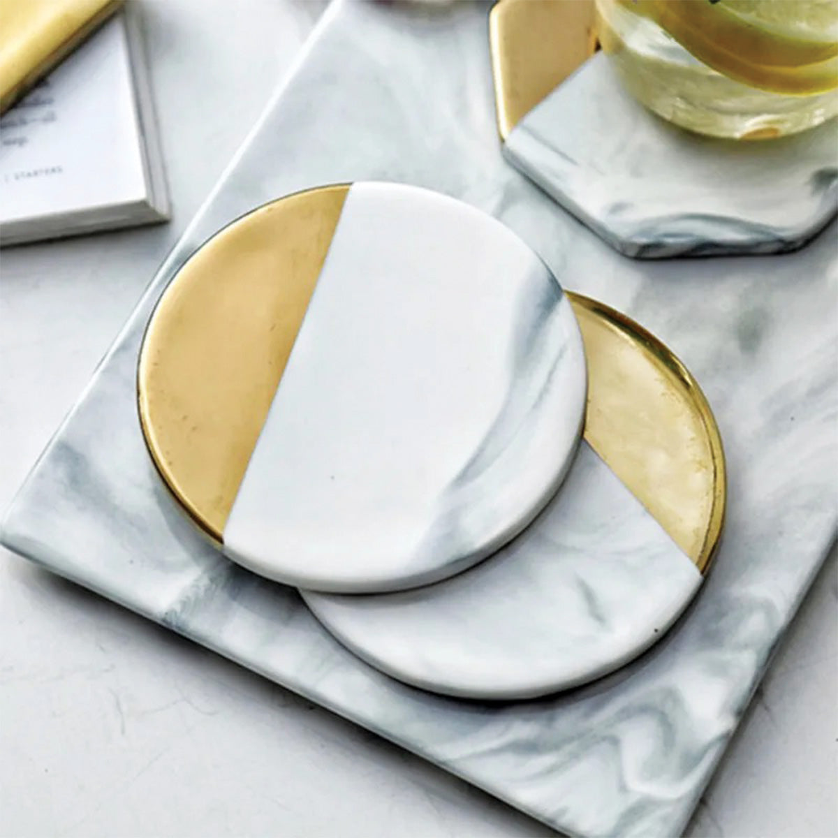 IvoraHome - Magnífico Juego de Posavasos de Mármol Marfil para un Toque de Elegancia en tu Interior