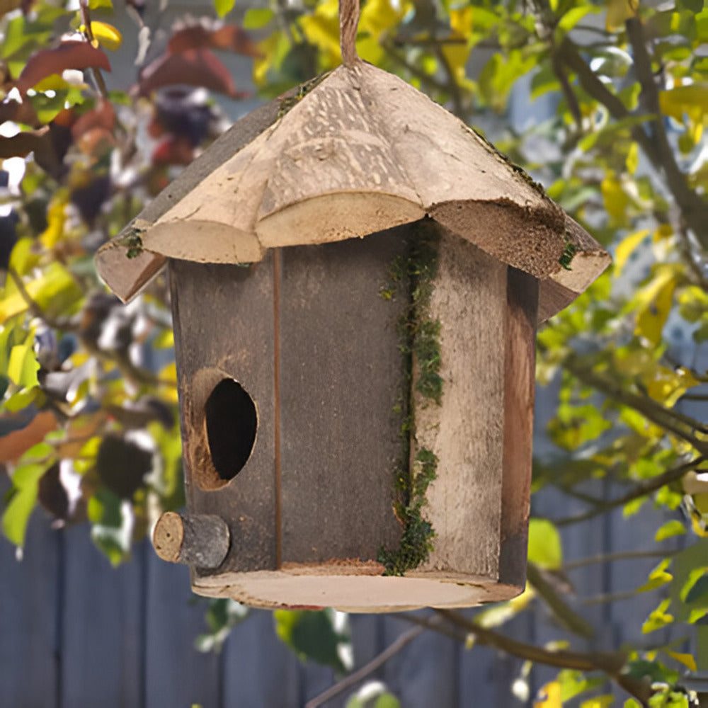 Domus - Encantadora casa rústica de madera para pájaros con diseño de colibrí