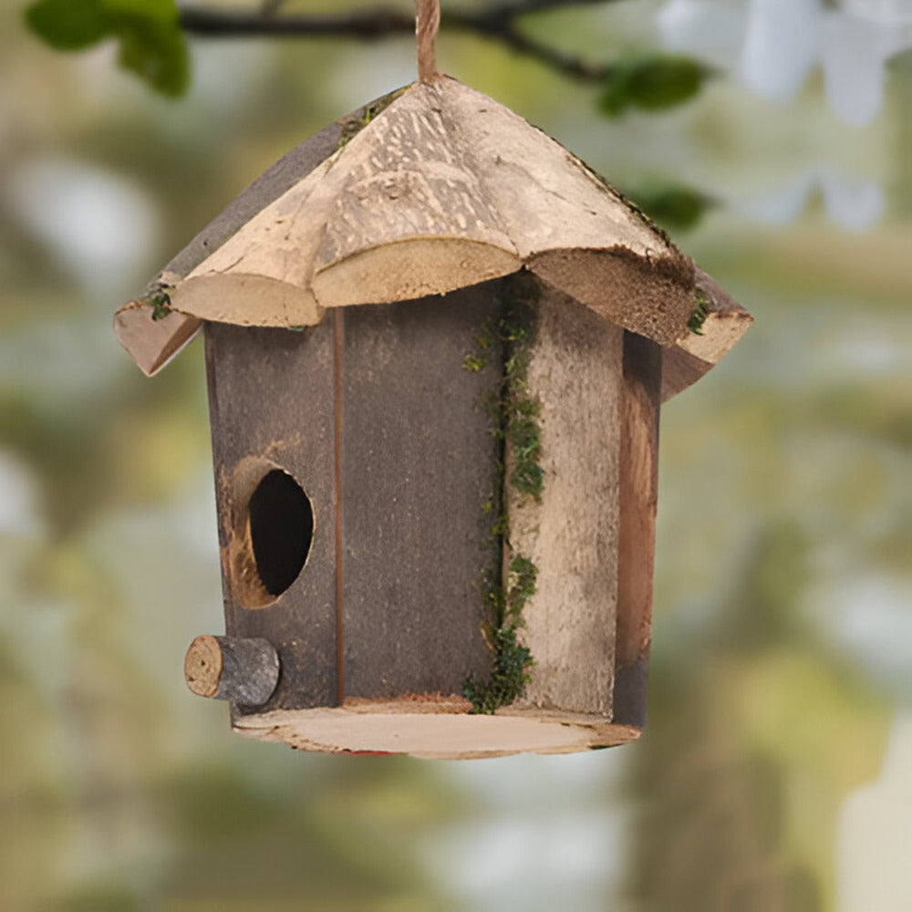 Domus - Encantadora casa rústica de madera para pájaros con diseño de colibrí