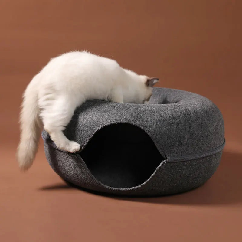 Cama de lujo para gatos para dos con túnel interactivo para mayor comodidad y diversión