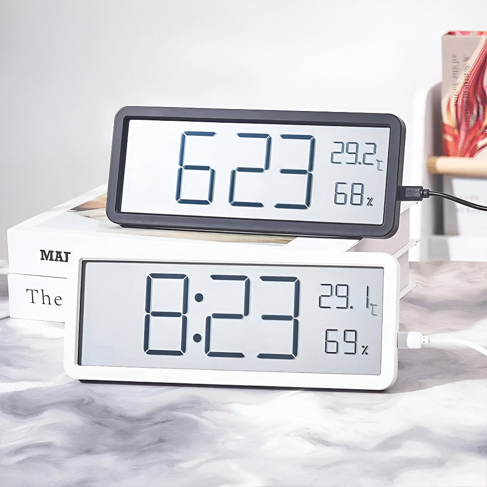Ione - Reloj de Pared LED Digital Moderno con Pantalla de Temperatura y Humedad