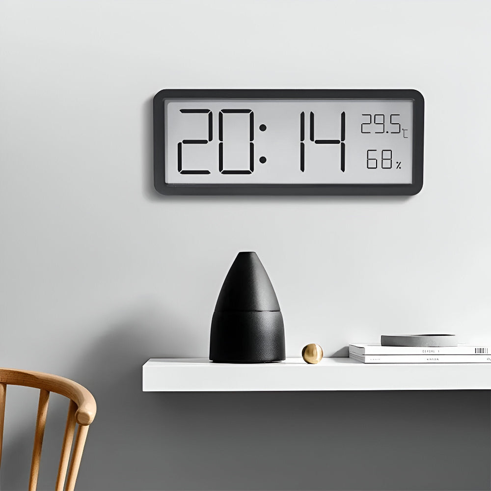 Ione - Reloj de Pared LED Digital Moderno con Pantalla de Temperatura y Humedad