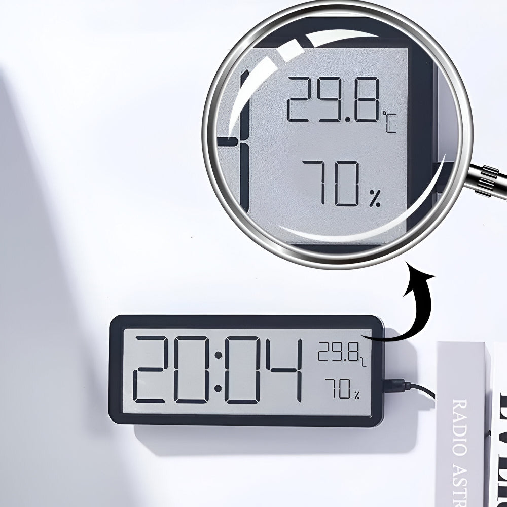 Ione - Reloj de Pared LED Digital Moderno con Pantalla de Temperatura y Humedad