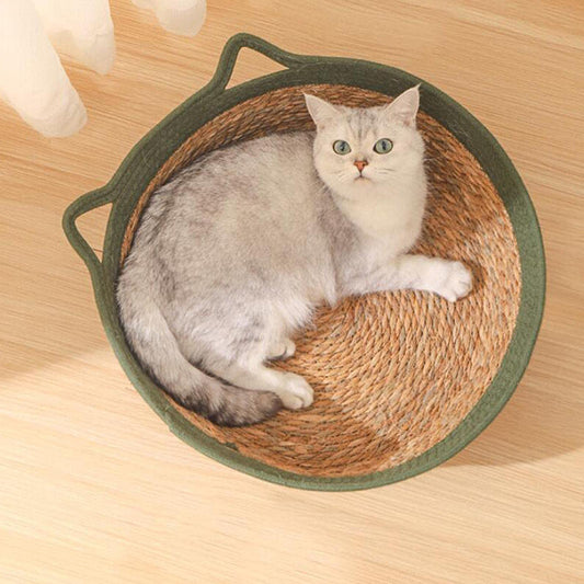 Cama redonda tejida a mano para gatos, para comodidad y estilo